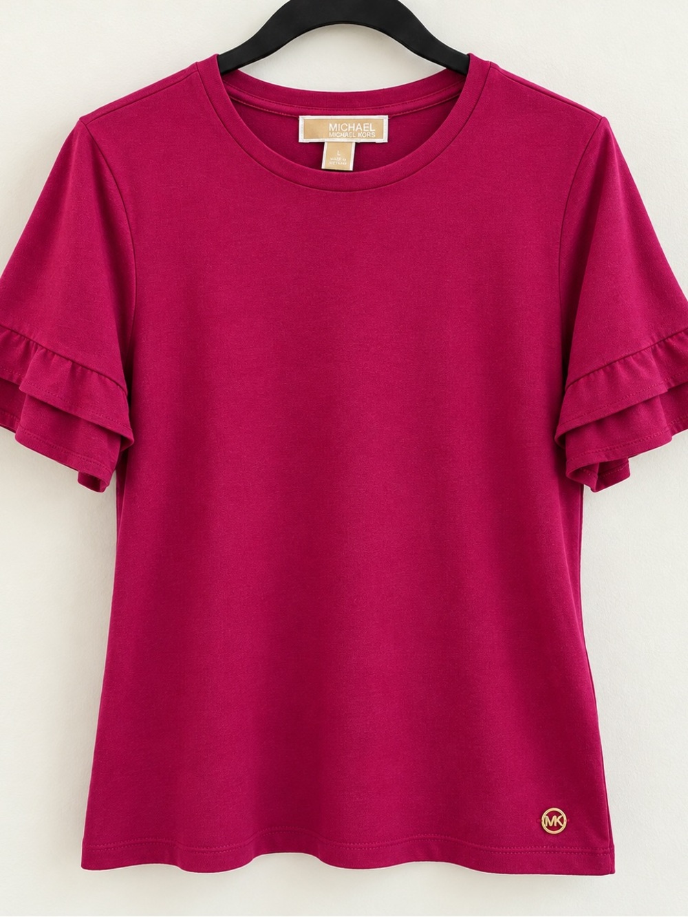 Michael Kors Raspberry (Deep Fuchsia) Ruffle Short-Sleeve Tee
